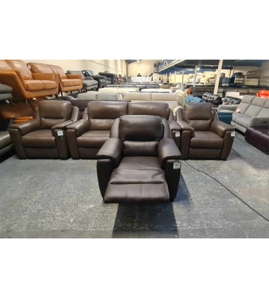 New Italia Living Avola dark brown leather electric recliner armchair
