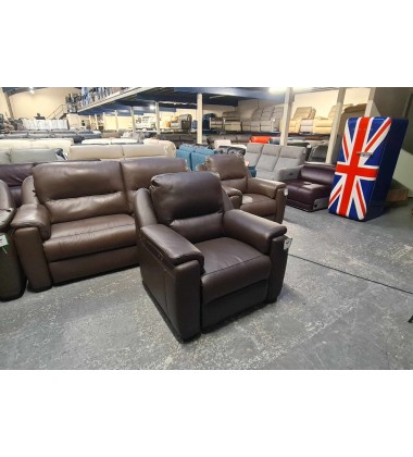 New Italia Living Avola dark brown leather electric recliner armchair