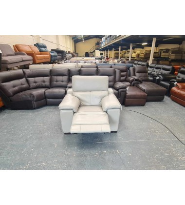 Ex-display Laurence Le Mans Cloud grey leather electric recliner armchair