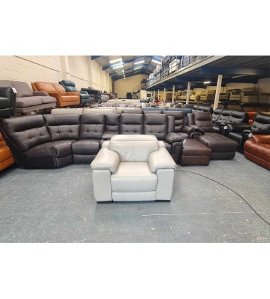 Ex-display Laurence Le Mans Cloud grey leather electric recliner armchair