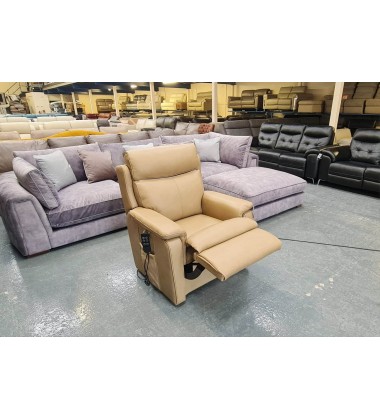 Ex-display Parker Rise and Lift electric recliner dark cream leather armchair