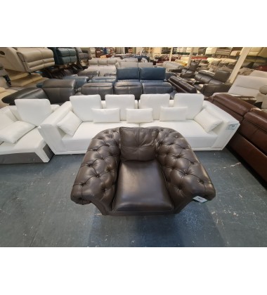 Ex-display Stamford grey leather chesterfield armchair