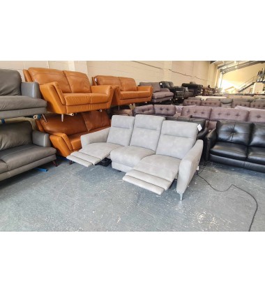 Ex-display Dylan Oxford grey fabric electric recliner 3 seater sofa