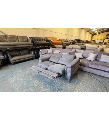 Ex-display Ezra tara lead grey/blue fabric electric recliner 2 seater sofa