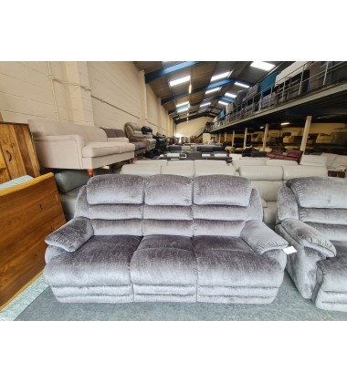 Ex-display Sofology Farrington grey fabric manual recliner 2 x 3 seater sofas