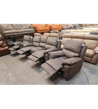 Ex-display Goodwood grey fabric electric recliner 3 seater sofa and 2 armchairs