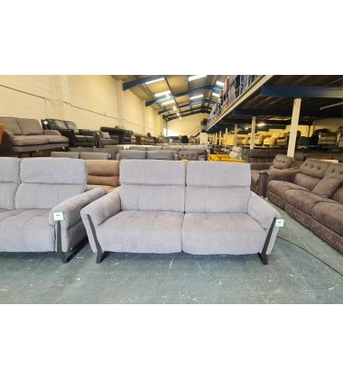 Ex-display Packham grey fabric electric recliner pair of 3 seater sofas