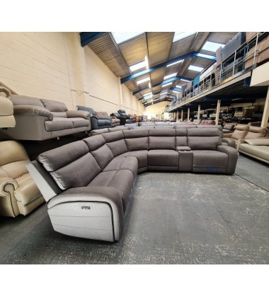 Ex-display Paisley grey fabric electric recliner large corner sofa