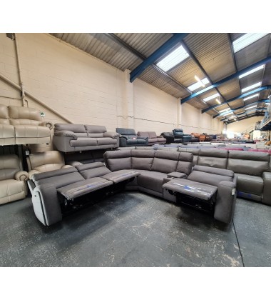 Ex-display Paisley grey fabric electric recliner large corner sofa