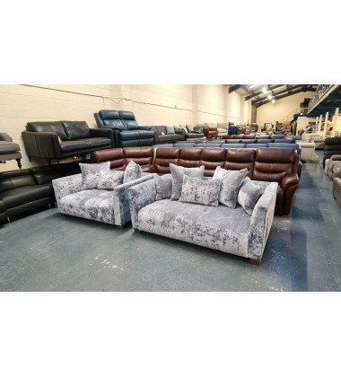 Ex-display Sapphire Crushed Grey Plush Fabric 3+2 seater sofas