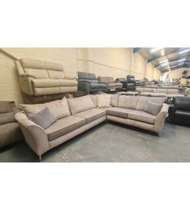 Ex-display Shimmer light grey velvet fabric corner sofa