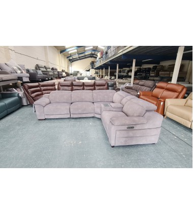 La-z-boy Austin grey fabric electric recliner corner sofa with cupholder unit