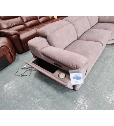 La-z-boy Austin grey fabric electric recliner corner sofa with cupholder unit