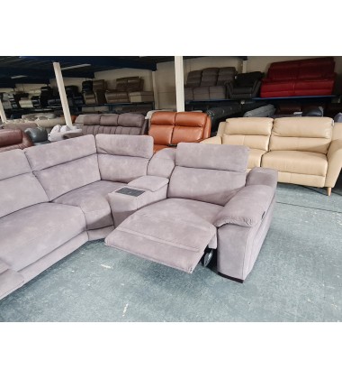 La-z-boy Austin grey fabric electric recliner corner sofa with cupholder unit