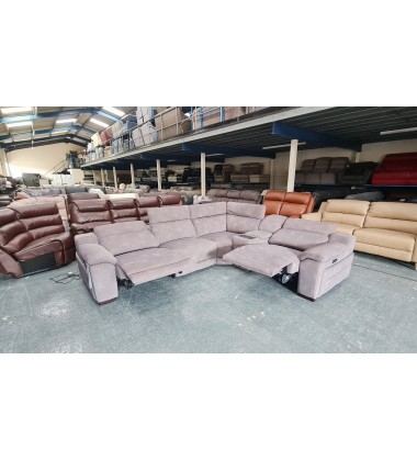 La-z-boy Austin grey fabric electric recliner corner sofa with cupholder unit