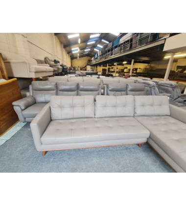 Ex-display Dwell Albi grey leather chaise corner sofa