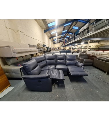 Ex-display Albion blue leather electric recliner corner sofa