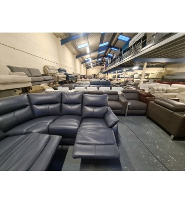 Ex-display Albion blue leather electric recliner corner sofa