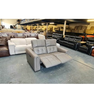Ex-display Alessio grey leather electric recliner 2 seater sofa