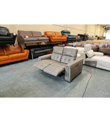 Ex-display Alessio grey leather electric recliner 2 seater sofa
