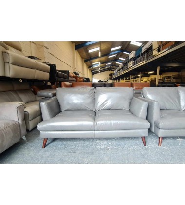 Ex-display Angelo grey leather 3+2 seater sofas