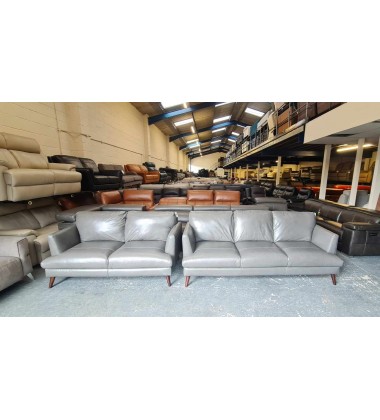 Ex-display Angelo grey leather 3+2 seater sofas