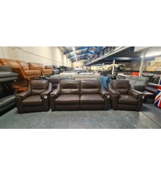Italian Avola chocolate brown leather electric sofa + chair and standard chair