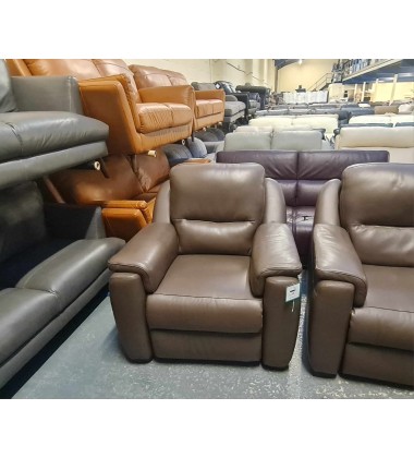 Italian Avola chocolate brown leather electric sofa + chair and standard chair