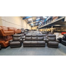 Benton railing grey leather 3 seater sofa, standard chair and manual chair