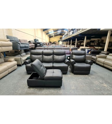 Ex-display Benton dark grey electric 3 seater sofa, armchair and dual footstool