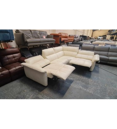 Cadenza light cream leather electric recliner corner sofa