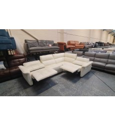 Cadenza light cream leather electric recliner corner sofa