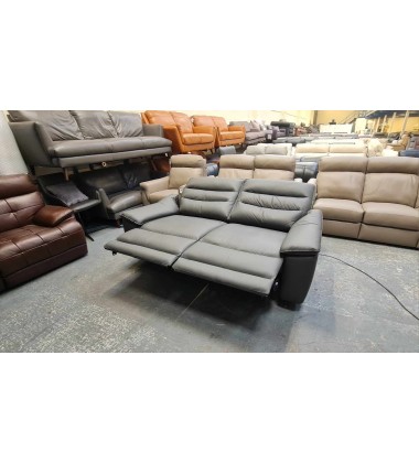 Ex-display Carter grey leather electric recliner 3 seater sofa