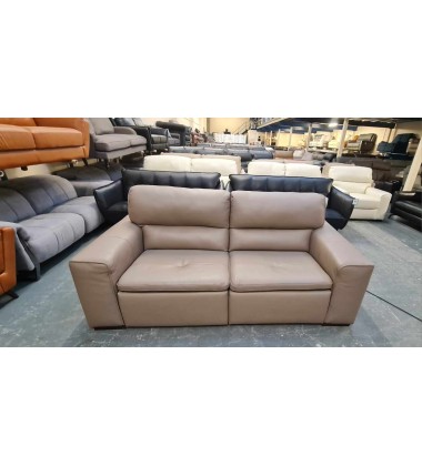 New Italia Living Cubo taupe grey leather electric recliner 3 seater sofa