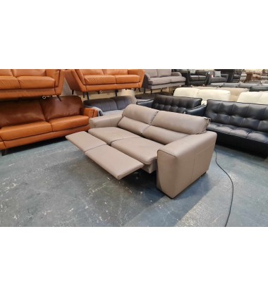 New Italia Living Cubo taupe grey leather electric recliner 3 seater sofa