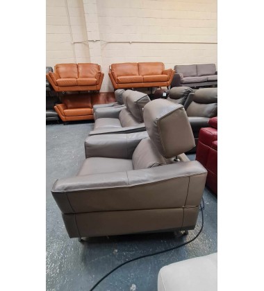 Ex-display Dakota grey leather electric recliner 3 seater sofa and 2 armchairs