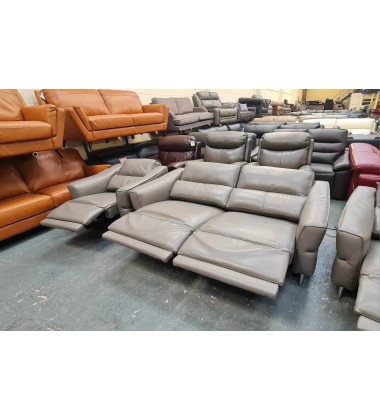 Ex-display Dakota grey leather electric recliner 3 seater sofa and 2 armchairs