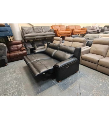 Ex-display Dune black leather electric recliner 3 seater sofa