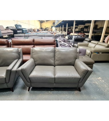Ex-display Fellini grey leather 3+2 seater sofas