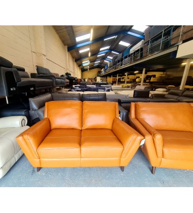 Ex-display Fellini Alaska Brittany tan leather 3+2 seater sofas