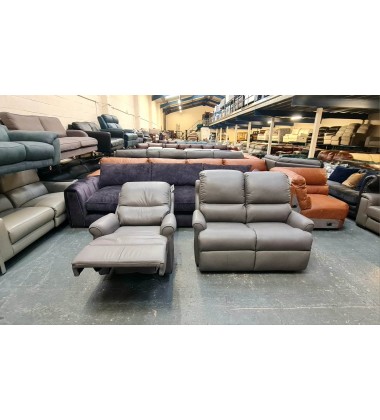 Ex-display G Plan Newmarket grey leather 2 seater sofa and manual armchair