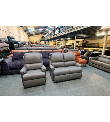Ex-display G Plan Newmarket grey leather 2 seater sofa and manual armchair