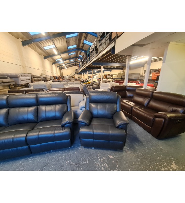 dark grey leather manual 3 seater sofa and 2 standard armchairs