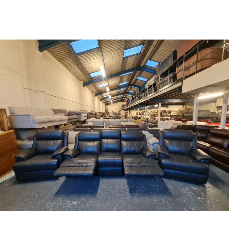 dark grey leather manual 3 seater sofa and 2 standard armchairs