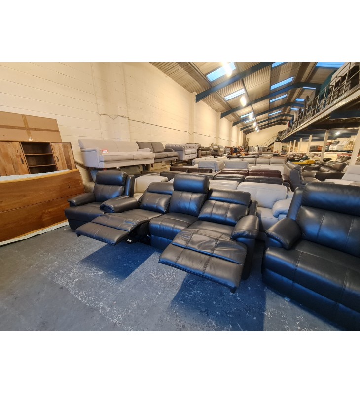 dark grey leather manual 3 seater sofa and 2 standard armchairs