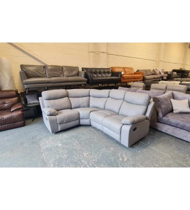 Ex-display grey bonded leather manual recliner corner sofa