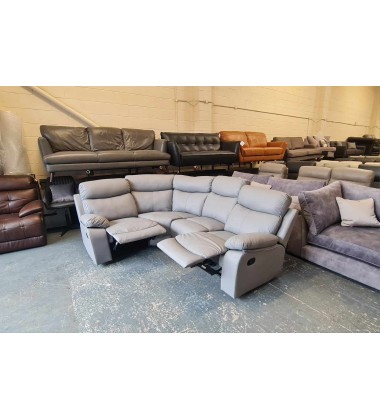 Ex-display grey bonded leather manual recliner corner sofa