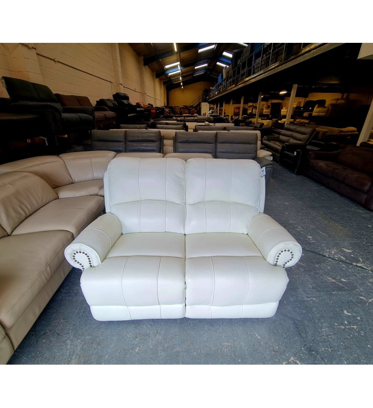 Heritage white leather electric recliner 2 seater sofa