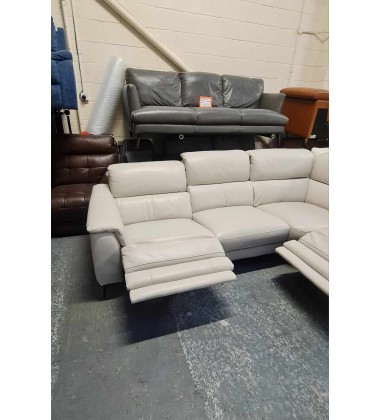 Ex-display Illinois silver leather electric recliner corner sofa