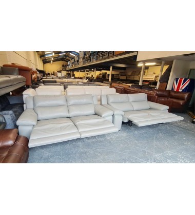 Italia living Moreno grey leather electric recliner pair of 3 seater sofas